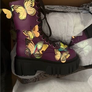 Dolls Kill Purple and Black Combat Boots with Chunky Sole